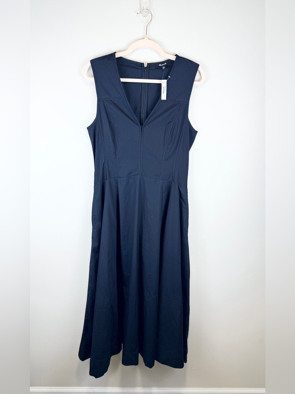 NWT Madewell Yana Midi Dress 8 Black Cotton Poplin Sleeveless Fit Flare - Picture 5 of 15